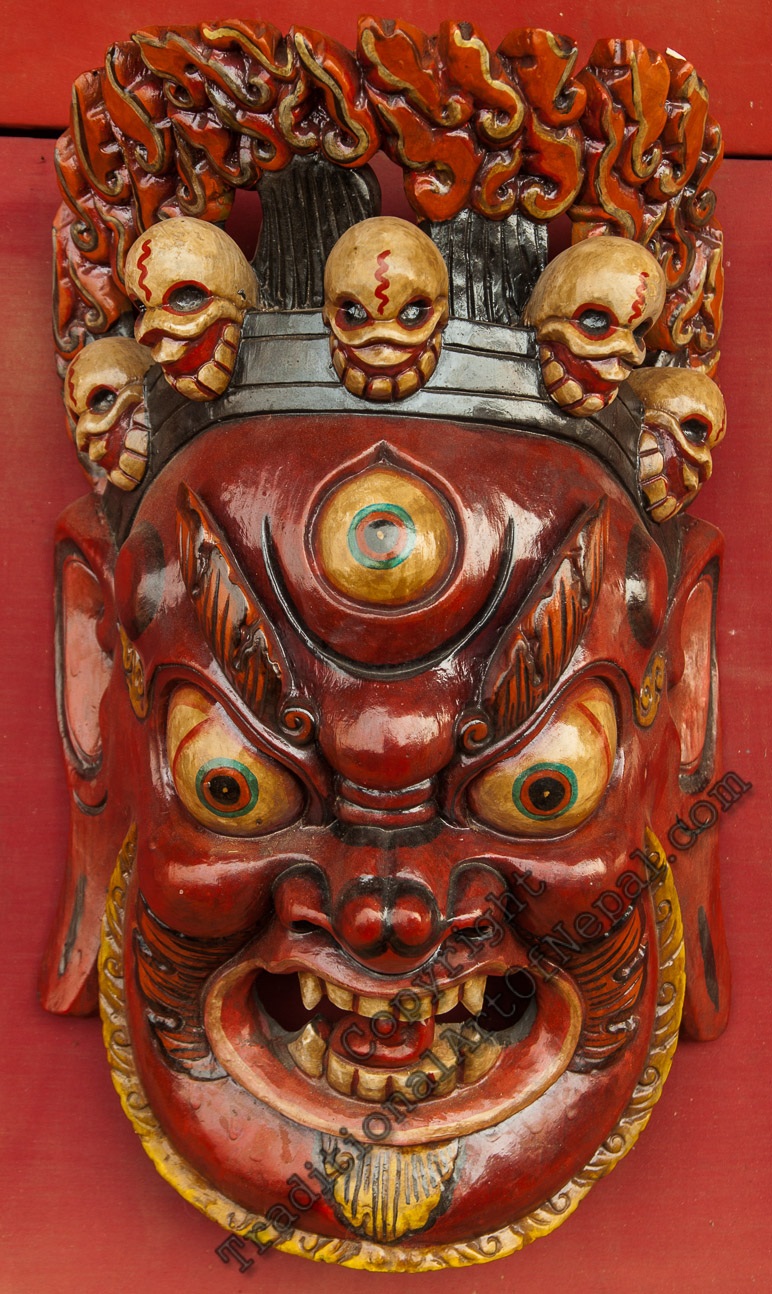 Nepal Nepali Tibet Hindu carving statue art Bhairava/Bhairav/Shiva Wood Mask 
