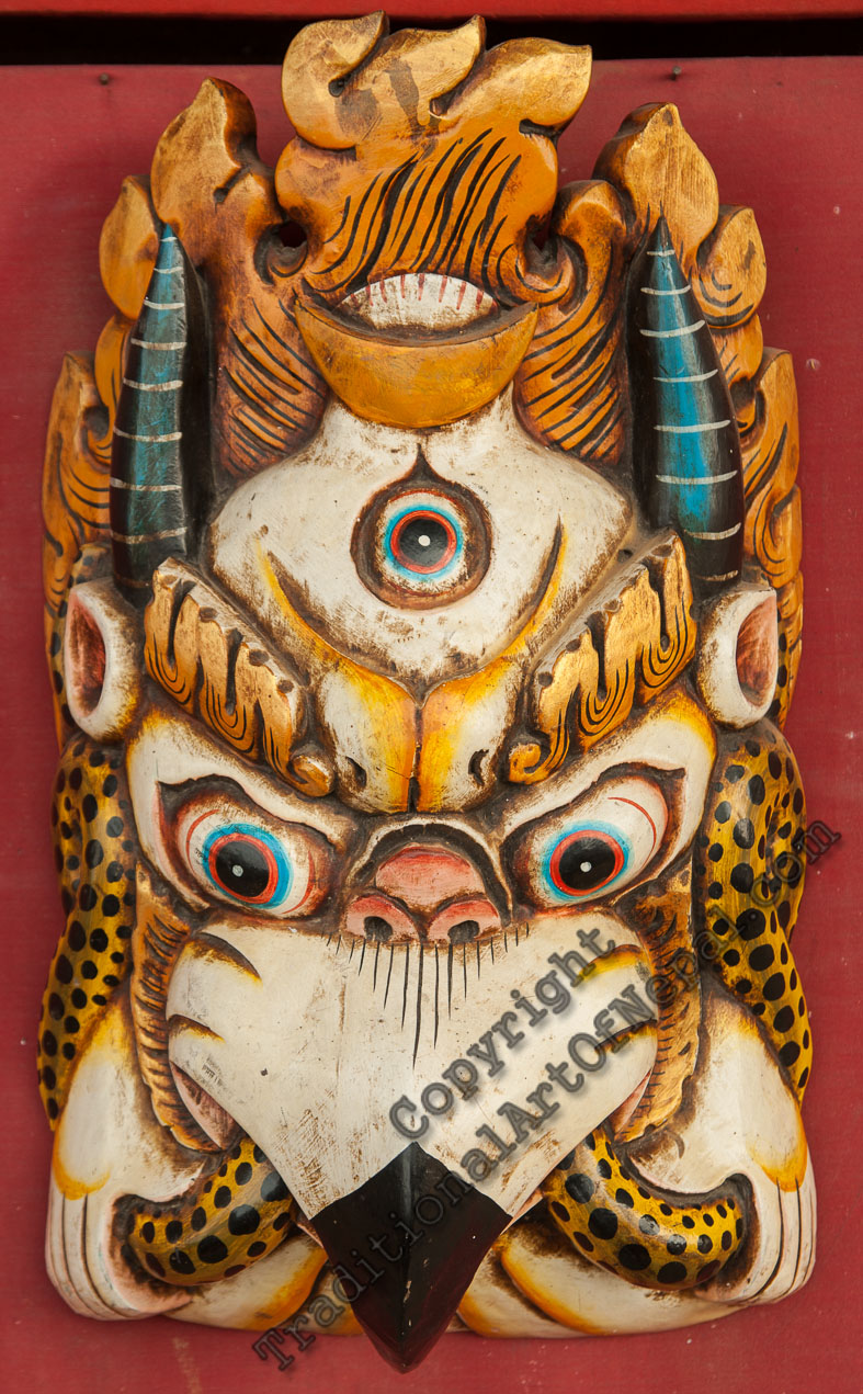 M413 Hand Carved wooden Mask Hindu Chhepu Garuda Bird Statue Wall hanging Nepal 