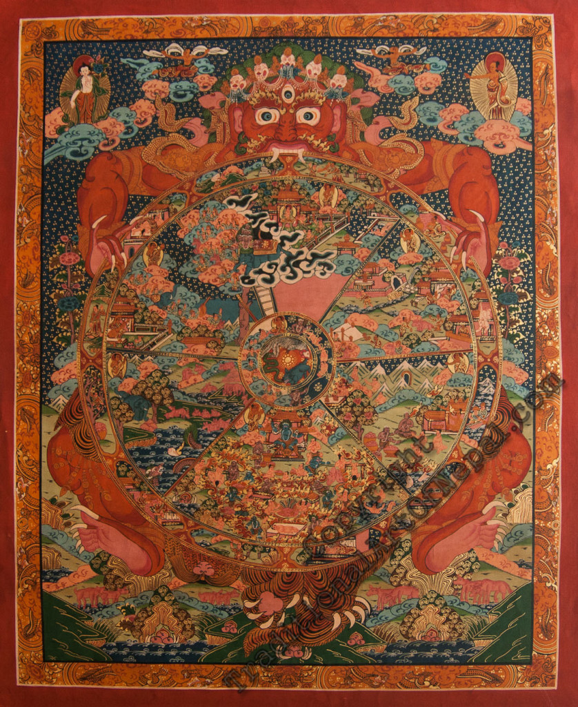 Wheel of Life Silk Scroll 32"Mineral Color Buddhist Thangka Bhavacakra Samsara 