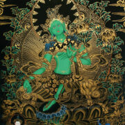 Thangka of Green Tara black and gold
