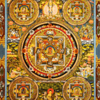 Mandala thangka painting of the five Dhyani Buddhas with Buddha Amitabha at the center