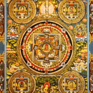 Mandala thangka painting of the five Dhyani Buddhas with Buddha Amitabha at the center