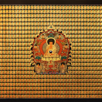 mandala thangka of thousand Buddhas in gold and black background