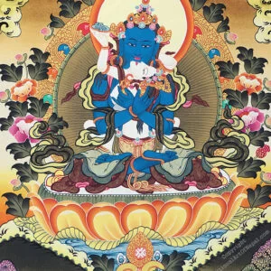 Tibetan thangka painting of Buddha Vajradhara with consort