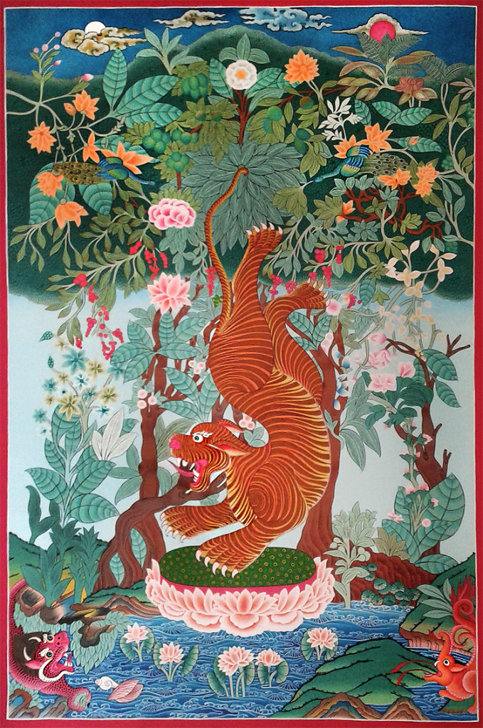 Tiger Tibetan Nepal Silk Embroidered thangka 