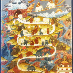Buddhist Vipassana and Samatha meditation represented in a traditional thangka painting