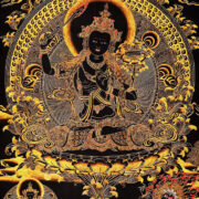 Gold on black thangka of Manjushree