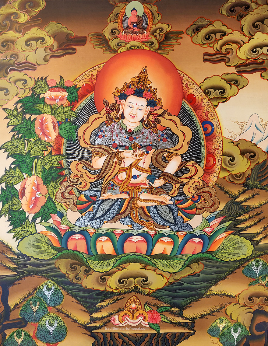 Prime Feng Shui Silk Embroidery Tibetan Vajrasattva Thangka Wall Hanging for Home Décor Thangka Meditation