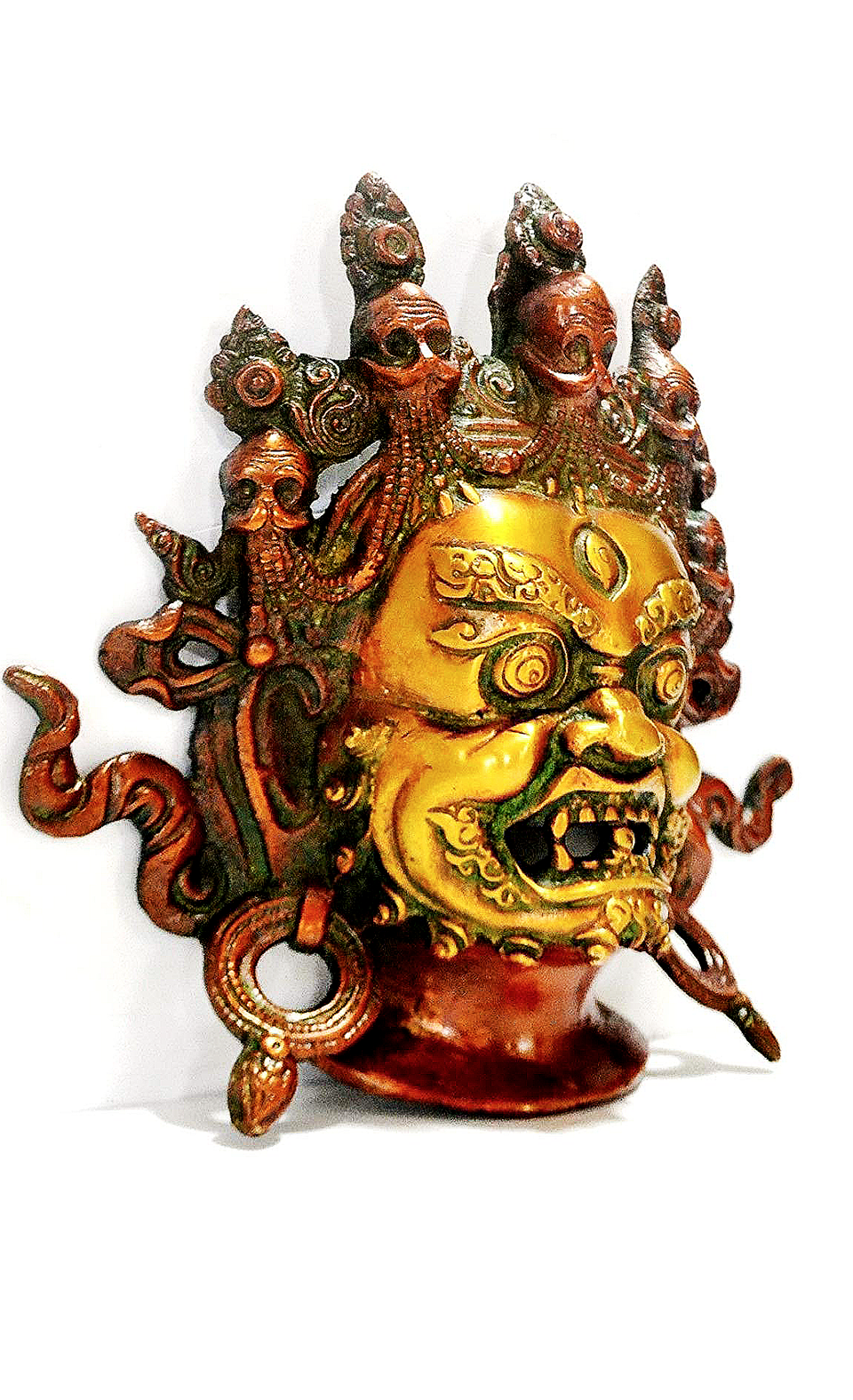 Brass Mahakala Mask with Settled Turquoise Toned Stones MSK01T 