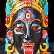 handcrafted wooden mask of Hindu Goddess Kali